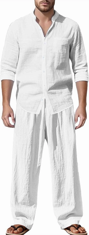 Jacquard Set Men, Summer Knitted Loose Fit Sweatshirt V-Neck Long Sleeve Tops and Drawstring Jogging Pants Suit 2 Piece