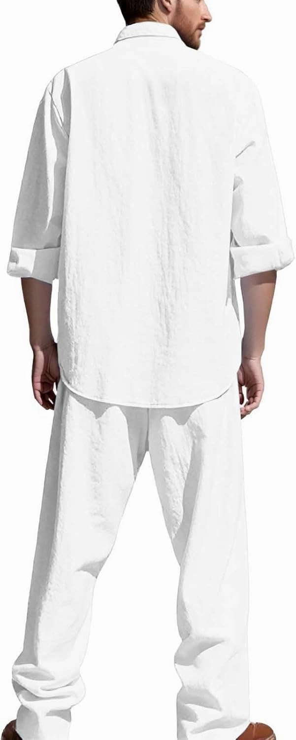 Jacquard Set Men, Summer Knitted Loose Fit Sweatshirt V-Neck Long Sleeve Tops and Drawstring Jogging Pants Suit 2 Piece
