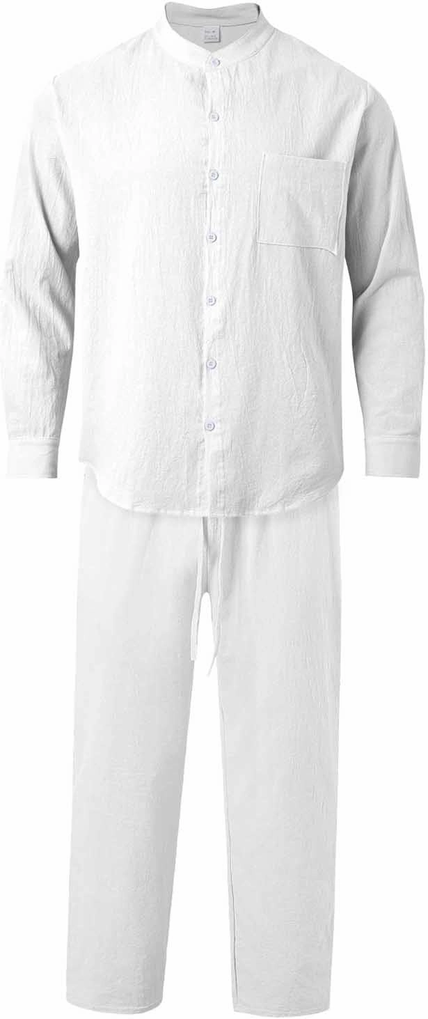 Jacquard Set Men, Summer Knitted Loose Fit Sweatshirt V-Neck Long Sleeve Tops and Drawstring Jogging Pants Suit 2 Piece