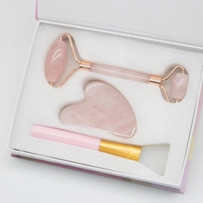 Jade Roller Natural Rose Quartz Gua Sha Set Facial Body Massager Roller Jade Stone Massage Set Face Massage Tools,Set 5