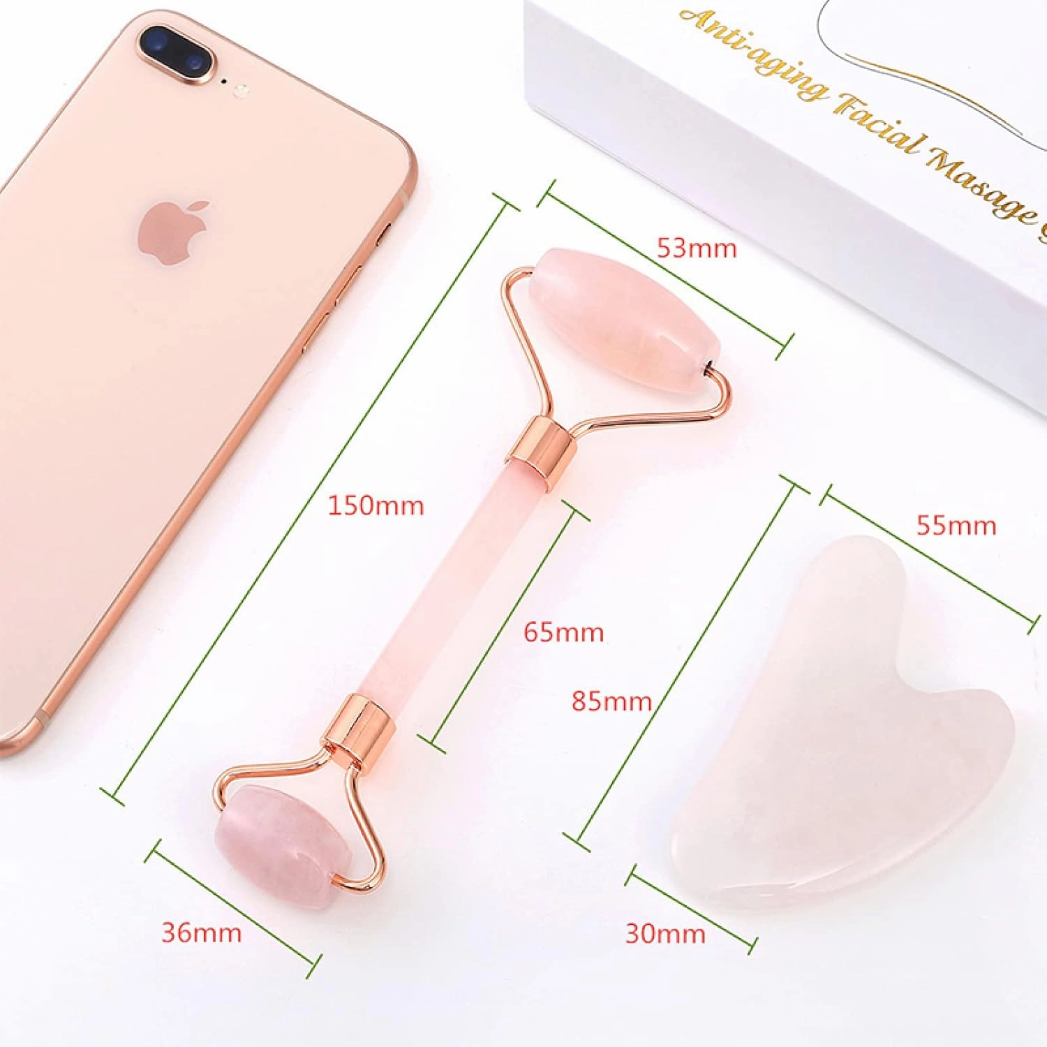 Jade Roller Natural Rose Quartz Gua Sha Set Facial Body Massager Roller Jade Stone Massage Set Face Massage Tools,Set 5