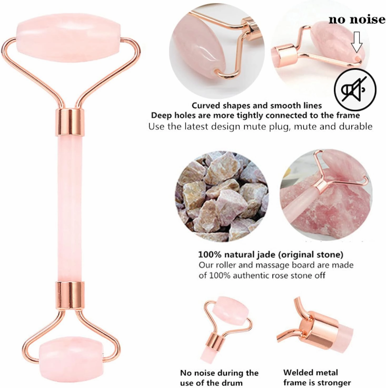 Jade Roller Natural Rose Quartz Gua Sha Set Facial Body Massager Roller Jade Stone Massage Set Face Massage Tools,Set 5