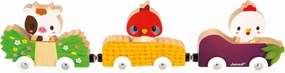 Janod Farm Wooden Animal Car Train Push and Go Playset - Ages 18 Months- 3 Years - J03316