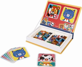 Janod Magnetibook 80 pc Magnetic Mix and Match Animal Faces Game for Creativity and Motor Skills. Book Shaped Travel/Storage Case Included - S.T.E.M. Toy for Ages 3 , Multicolor