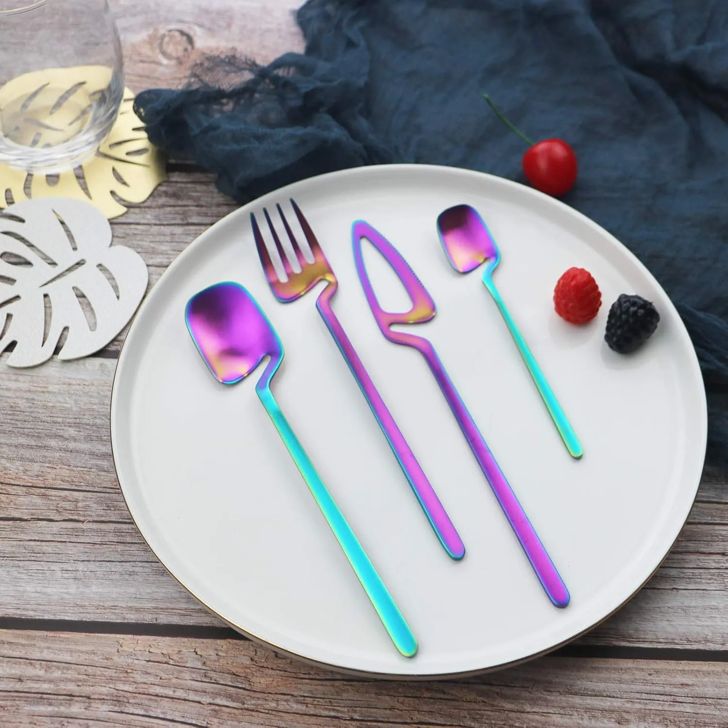 JASHII Silverware Set Satin Finish 24-Piece Stainless Steel Flatware Set Kitchen Utensil Set Service for 6 Tableware Cutlery Set Dishwasher Safe (Matte Rainbow)