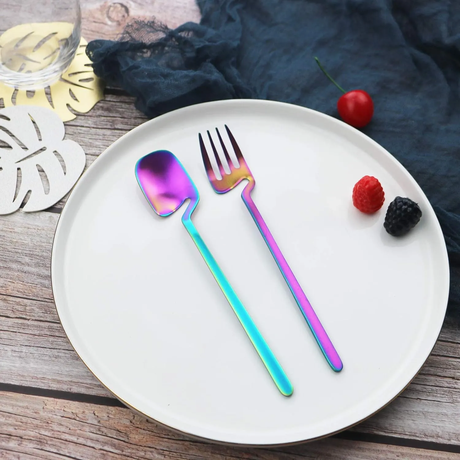 JASHII Silverware Set Satin Finish 24-Piece Stainless Steel Flatware Set Kitchen Utensil Set Service for 6 Tableware Cutlery Set Dishwasher Safe (Matte Rainbow)