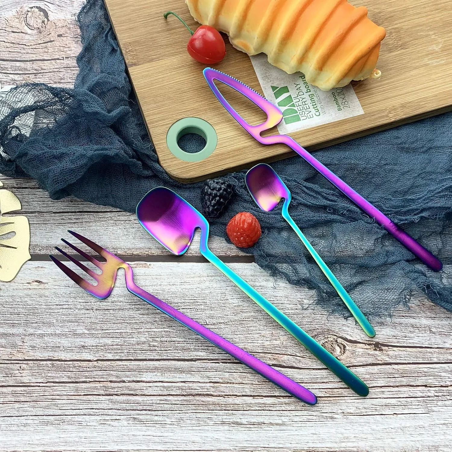 JASHII Silverware Set Satin Finish 24-Piece Stainless Steel Flatware Set Kitchen Utensil Set Service for 6 Tableware Cutlery Set Dishwasher Safe (Matte Rainbow)
