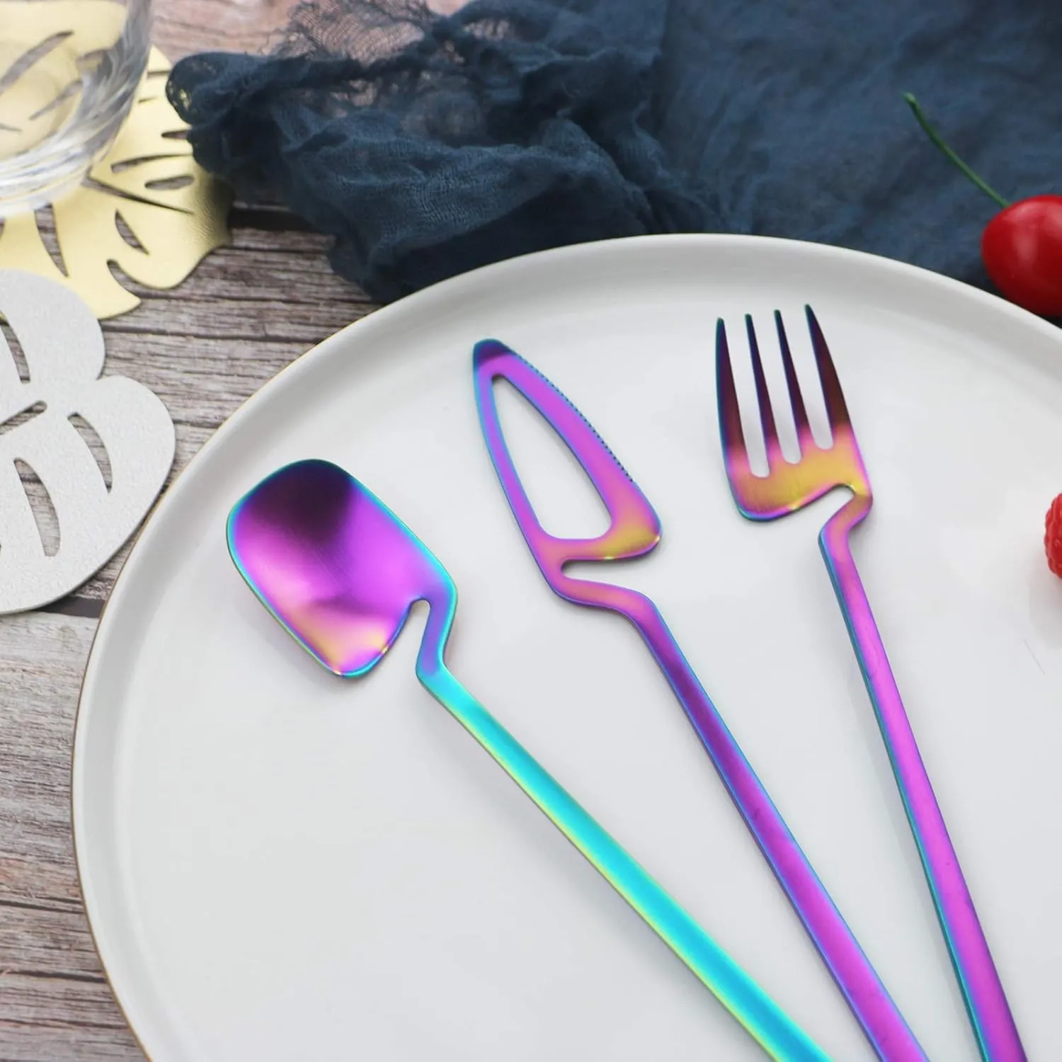 JASHII Silverware Set Satin Finish 24-Piece Stainless Steel Flatware Set Kitchen Utensil Set Service for 6 Tableware Cutlery Set Dishwasher Safe (Matte Rainbow)