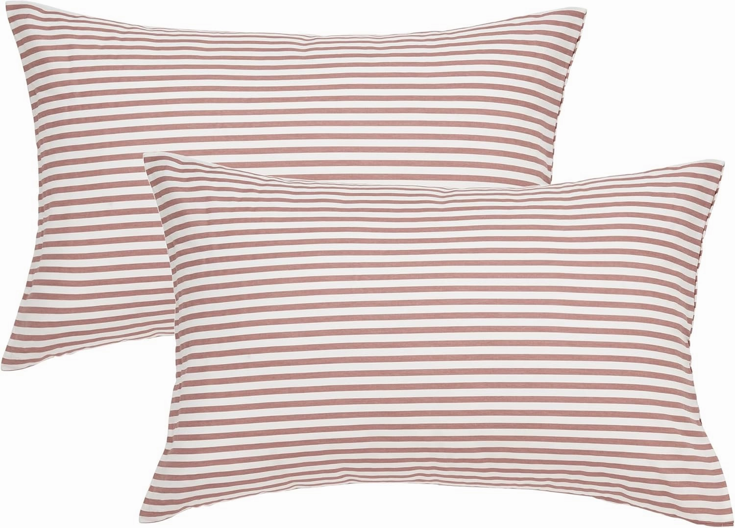 JELLYMONI 100% Natural Cotton Striped King Pillowcases Set, 2 Pack White and Pink Stripes Pattern Printed Pillow Covers with Envelope Closure(Pillows are not Included)