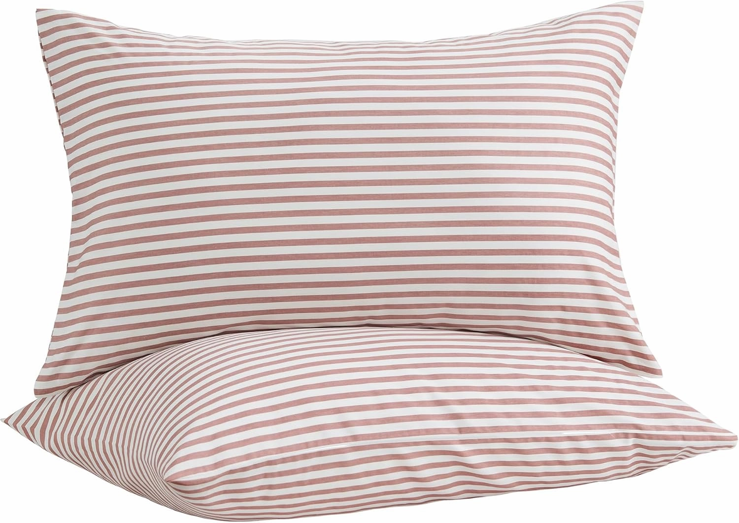 JELLYMONI 100% Natural Cotton Striped King Pillowcases Set, 2 Pack White and Pink Stripes Pattern Printed Pillow Covers with Envelope Closure(Pillows are not Included)