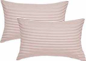 JELLYMONI 100% Natural Cotton Striped King Pillowcases Set, 2 Pack White and Pink Stripes Pattern Printed Pillow Covers with Envelope Closure(Pillows are not Included)