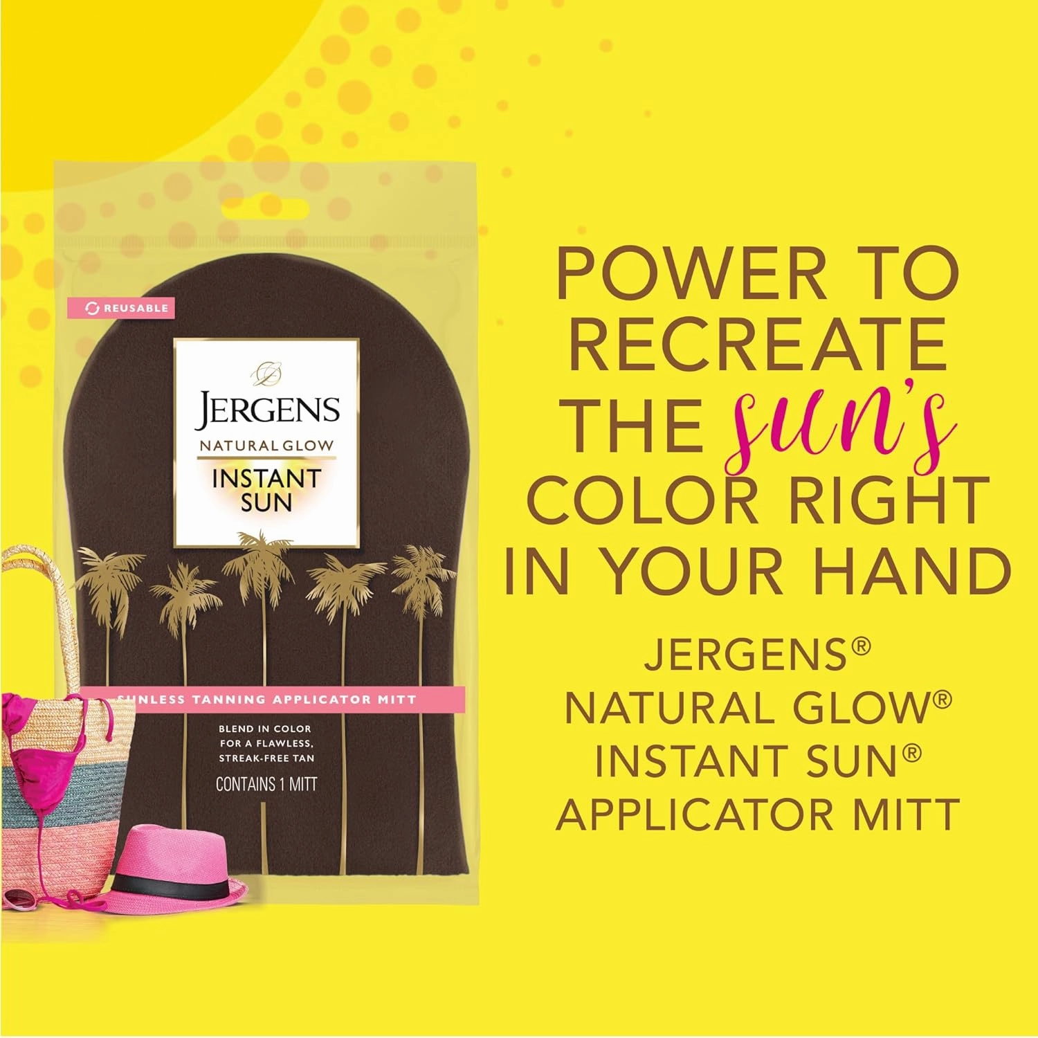 Jergens Natural Glow Instant Sun Bundle: Deep Bronze Sunless Tanning Moisturizer   Bronzing Lotion, 6oz Bottle and Applicator Mitt