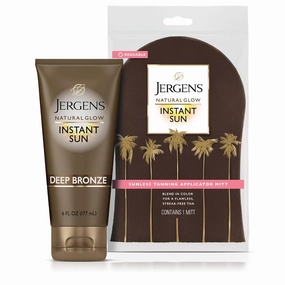 Jergens Natural Glow Instant Sun Bundle: Deep Bronze Sunless Tanning Moisturizer   Bronzing Lotion, 6oz Bottle and Applicator Mitt