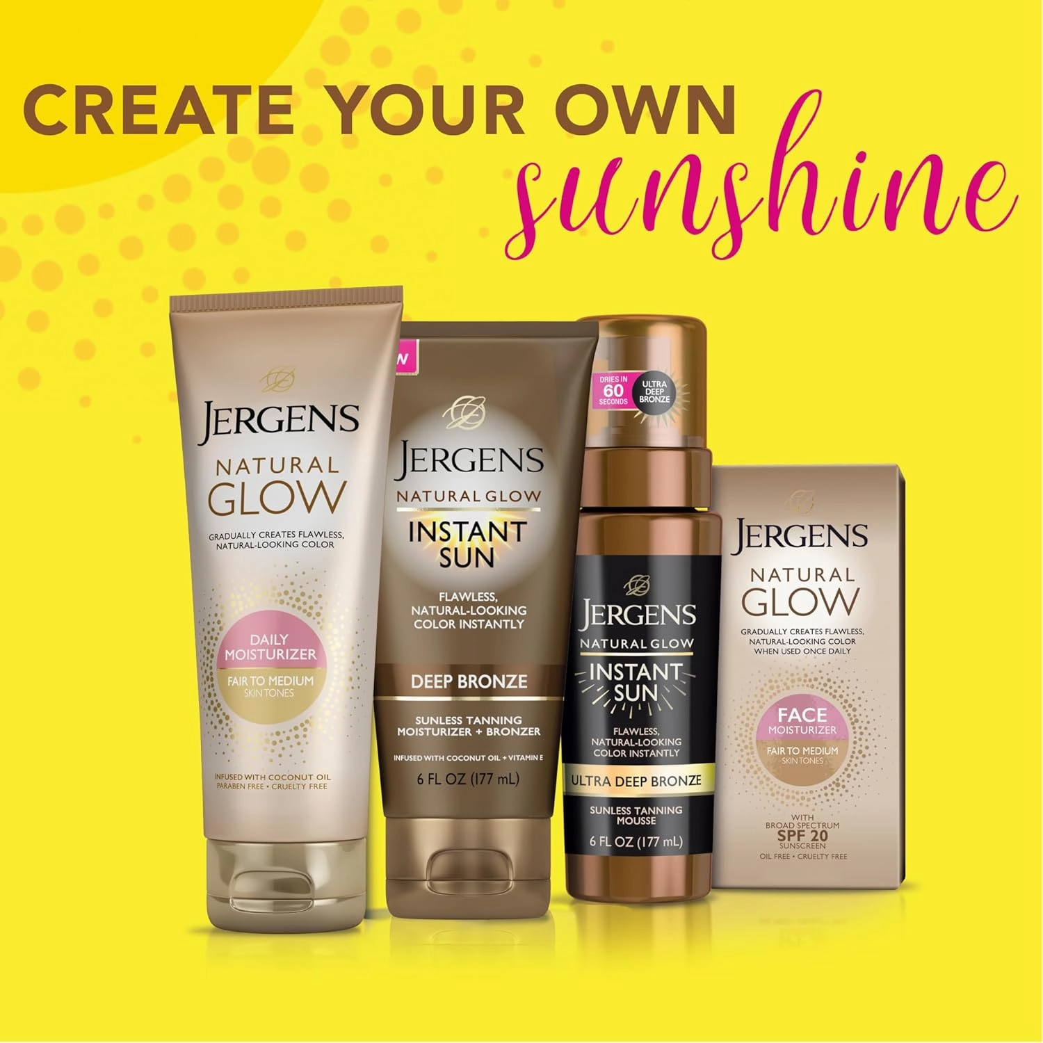Jergens Natural Glow Instant Sun Bundle: Deep Bronze Sunless Tanning Moisturizer   Bronzing Lotion, 6oz Bottle and Applicator Mitt