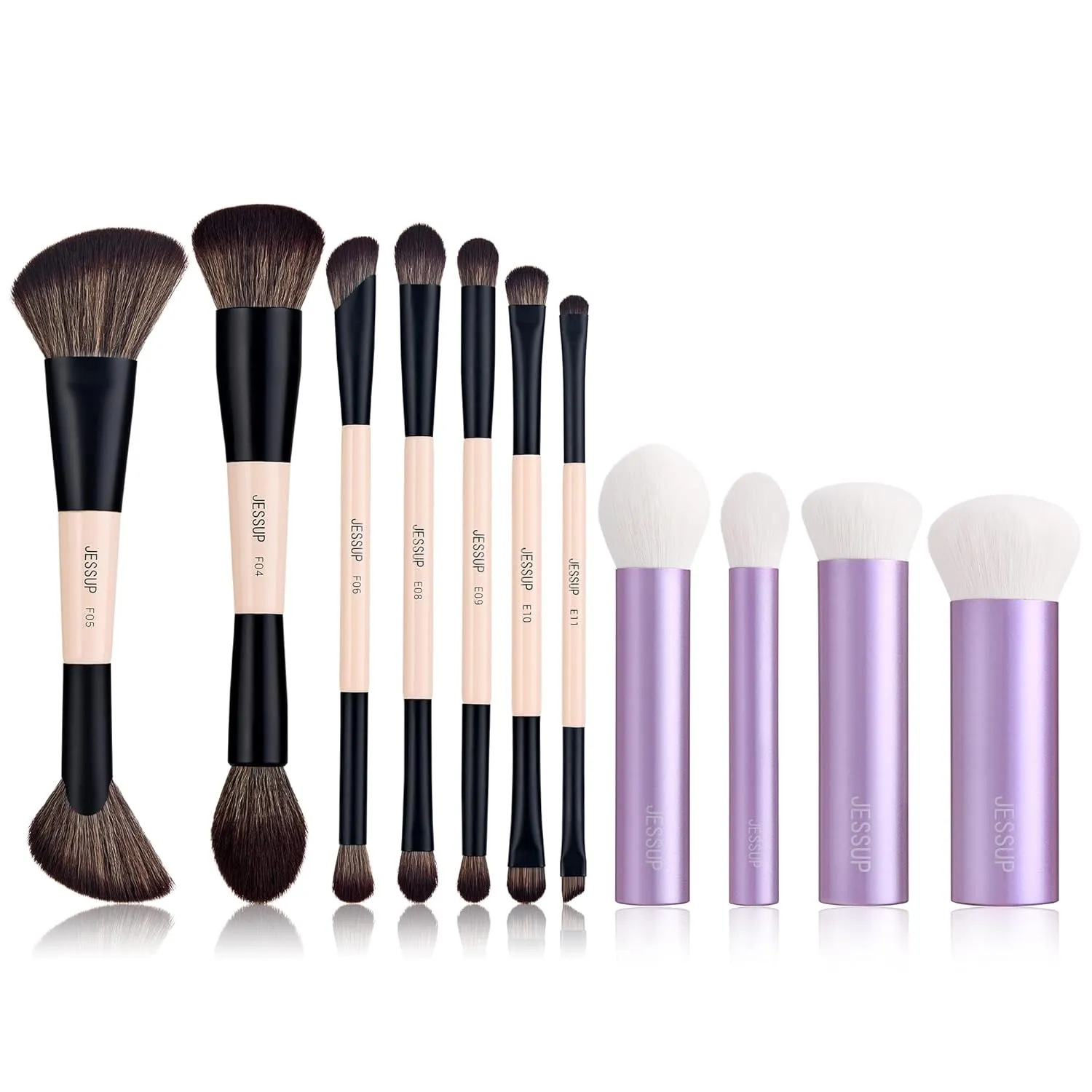 Jessup Makeup Brushes Set 7pcs Double Sided T600 Bundled with Face Kabuki Makeup Brushes Set T517