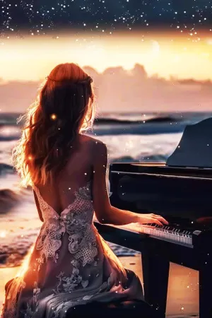 Jigsaw Puzzle 500 Pieces for Adults Guitar Puzzles Challenging The Elegant Piano Player on The Beach Paint by Numbers for Beginners Puzzles for Room Decor & Living Room Decor 20.5 x 15 in