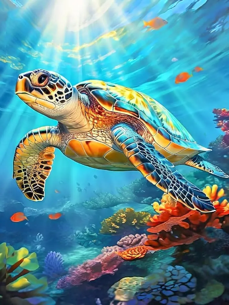 Jigsaw Puzzle 500 Pieces for Adults Sea Turtle DIY Ocean Paint by Numbers Kit for Adults Beginners, Fish Challenging for Fun Family Educational Game Activities Gift 20.5 x 15 in