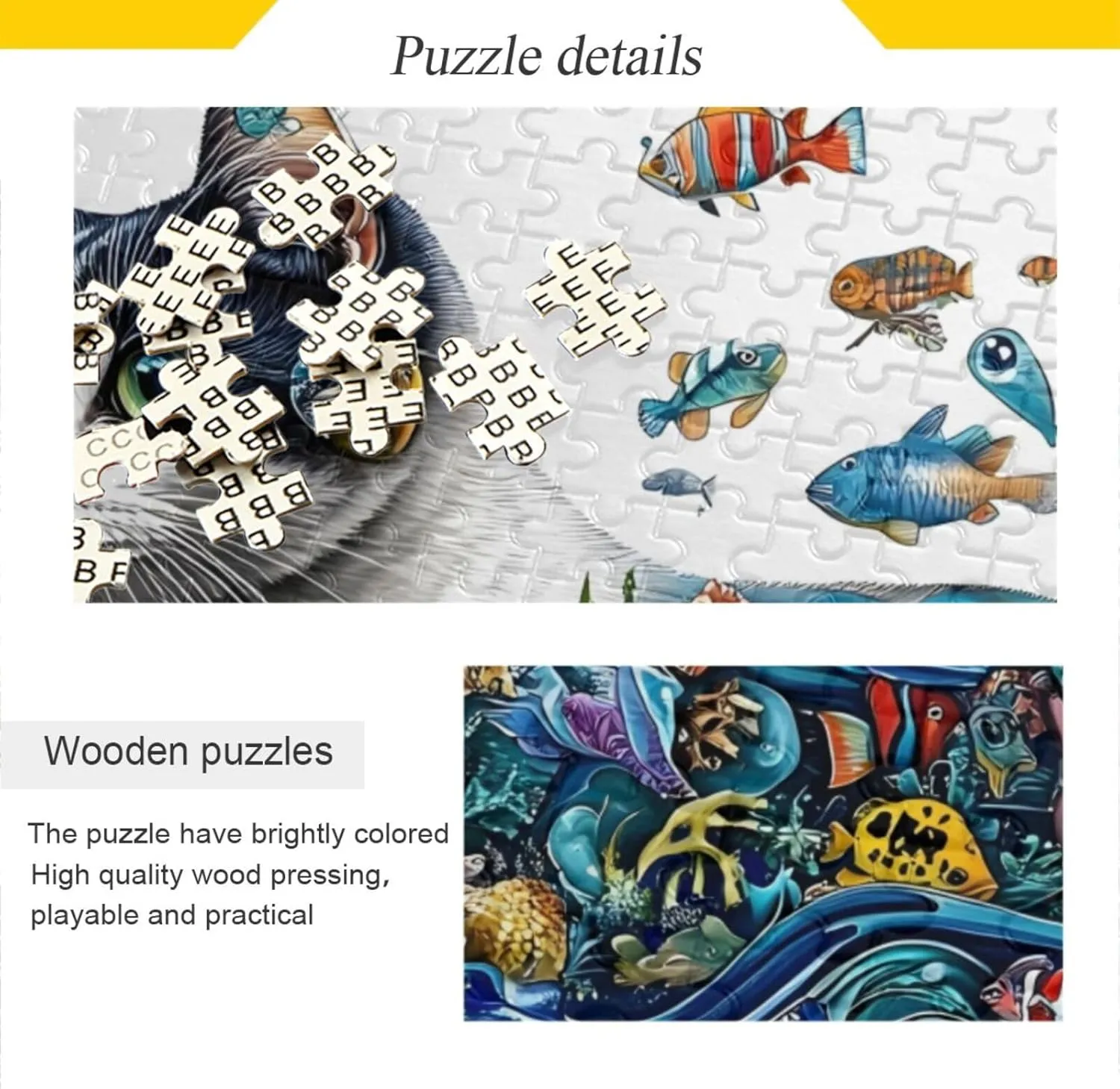 Jigsaw Puzzle Abstract Cat Fish for Adults 500 Pieces, Impossible Challenging Hard Nature Difficult Puzzles for Adults Jigsaw Puzzle for Family Games Party Entertainment