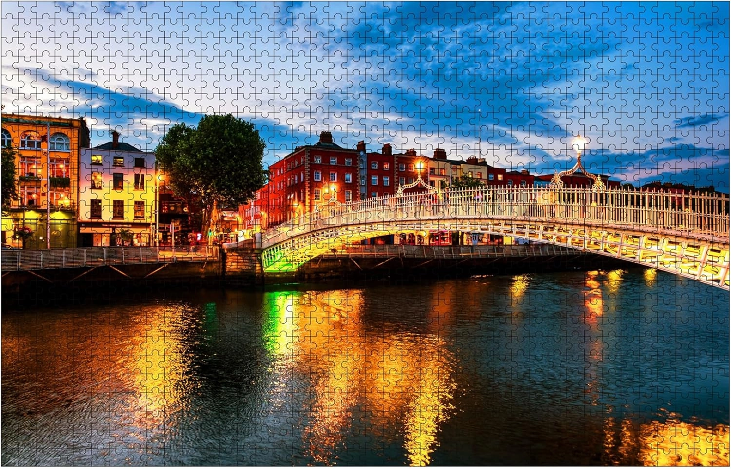 Jigsaw Puzzles 1000 Piece,Famous Illuminated Ha Penny Bridge in Dublin Ireland Wooden Puzzles Educational Intellectual Family Game Toys 30" x 20"