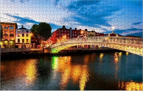 Jigsaw Puzzles 1000 Piece,Famous Illuminated Ha Penny Bridge in Dublin Ireland Wooden Puzzles Educational Intellectual Family Game Toys 30" x 20"