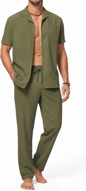 JMIERR Men 2 Piece Beach Vacation Outfit Pants Set Summer Cool Short Sleeve Casual Shirts