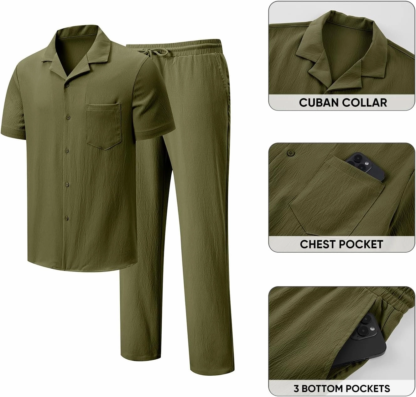 JMIERR Men 2 Piece Beach Vacation Outfit Pants Set Summer Cool Short Sleeve Casual Shirts