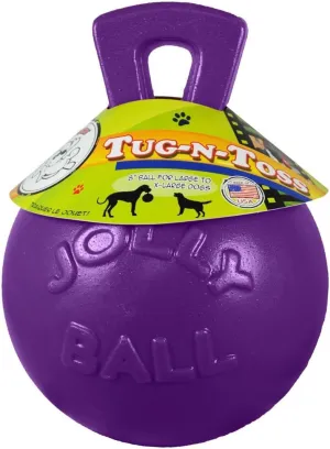 Jolly Pets Tug-n-Toss Heavy Duty Dog Toy Ball with Handle, 8 Inches/Large, Purple