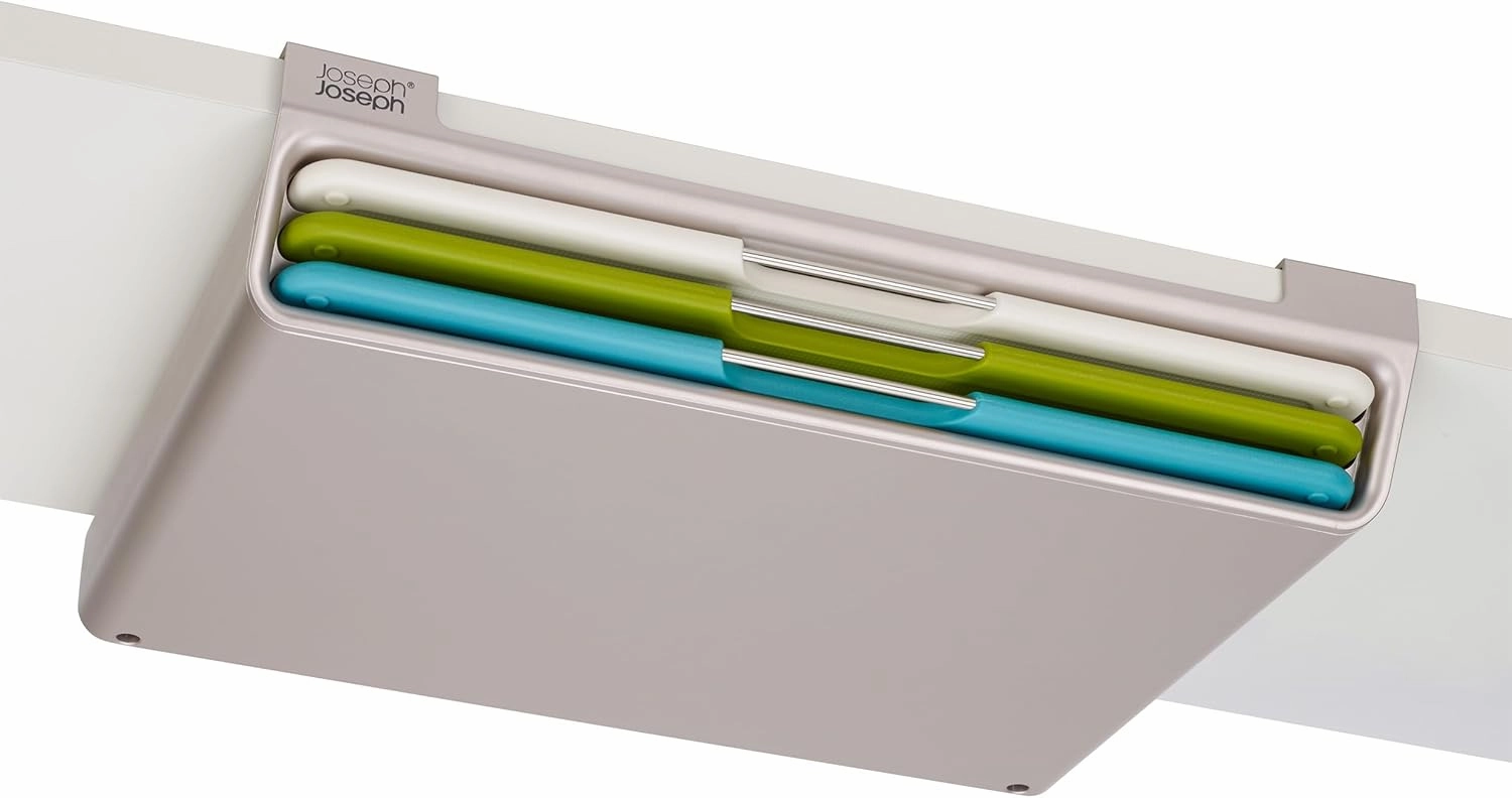 Joseph Joseph Folio Slim 3-piece Under-shelf Kitchen Cutting Board Set, Cupboard storage, fits shelves up to 0.8" thick, Large (14.2" wide)