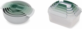 Joseph Joseph Nest 9 Plus Food Preparation Set (Sage Green) and Nest Lock 5-Piece Food Storage Container Set (Sage Green)