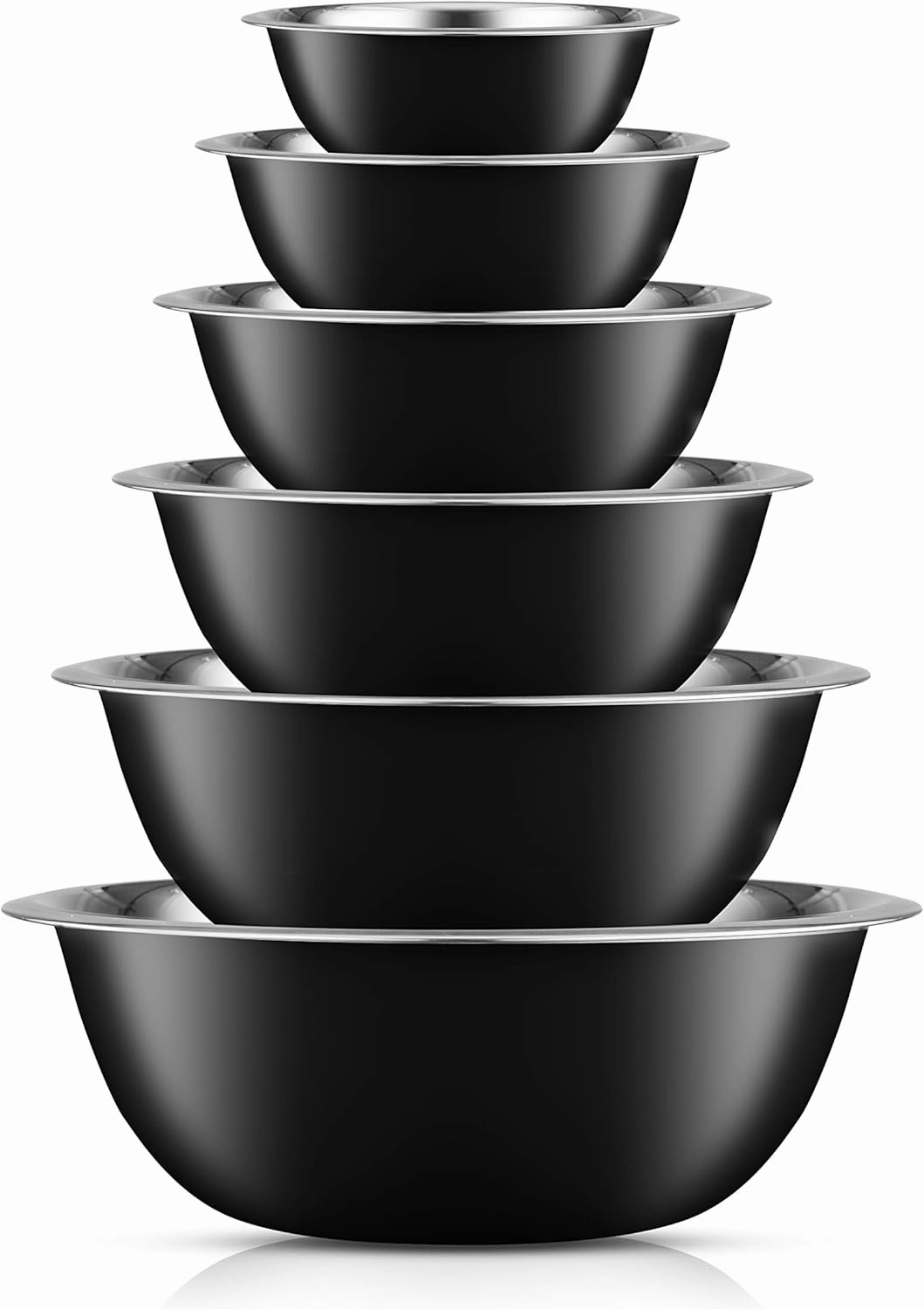JoyJolt Stainless Steel Mixing Bowl Set - 6 Piece Nesting Bowls, 5qt to 0.5qt, Black, Perfect for Dough, Batter & Baking