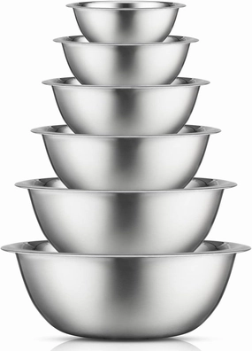 JoyJolt Stainless Steel Mixing Bowl Set - 6 Piece Nesting Bowls, 5qt to 0.5qt, Ideal for Kitchen, Cooking, Baking and Storage