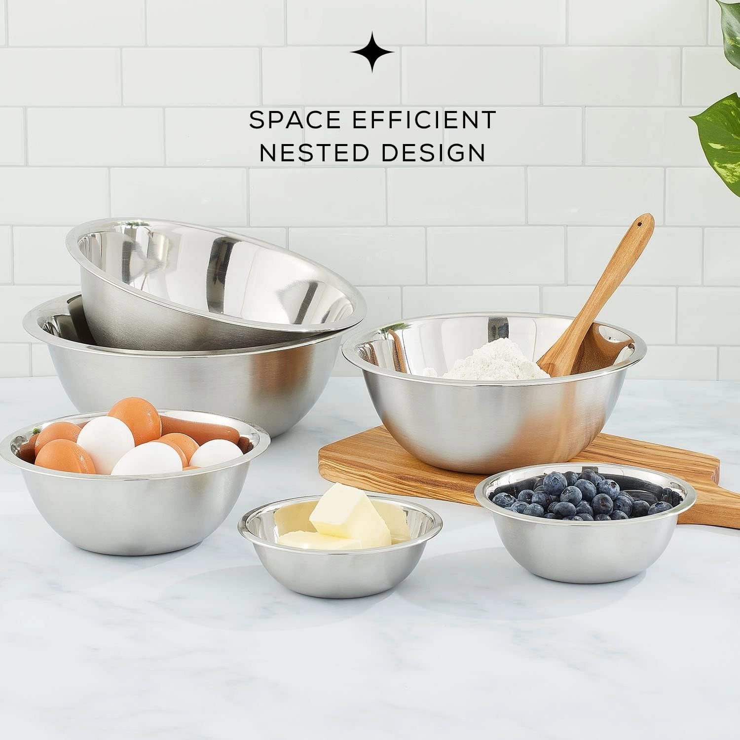 JoyJolt Stainless Steel Mixing Bowl Set - 6 Piece Nesting Bowls, 5qt to 0.5qt, Ideal for Kitchen, Cooking, Baking and Storage