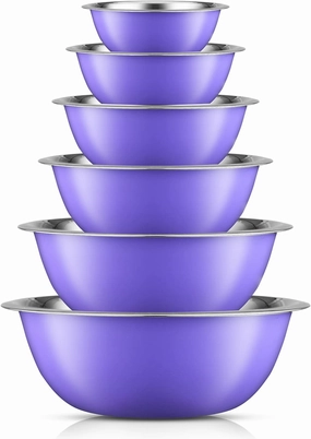 JoyJolt Stainless Steel Mixing Bowl Set of 6-5qt to 0.5qt Nesting Bowls for Dough, Batter & Baking