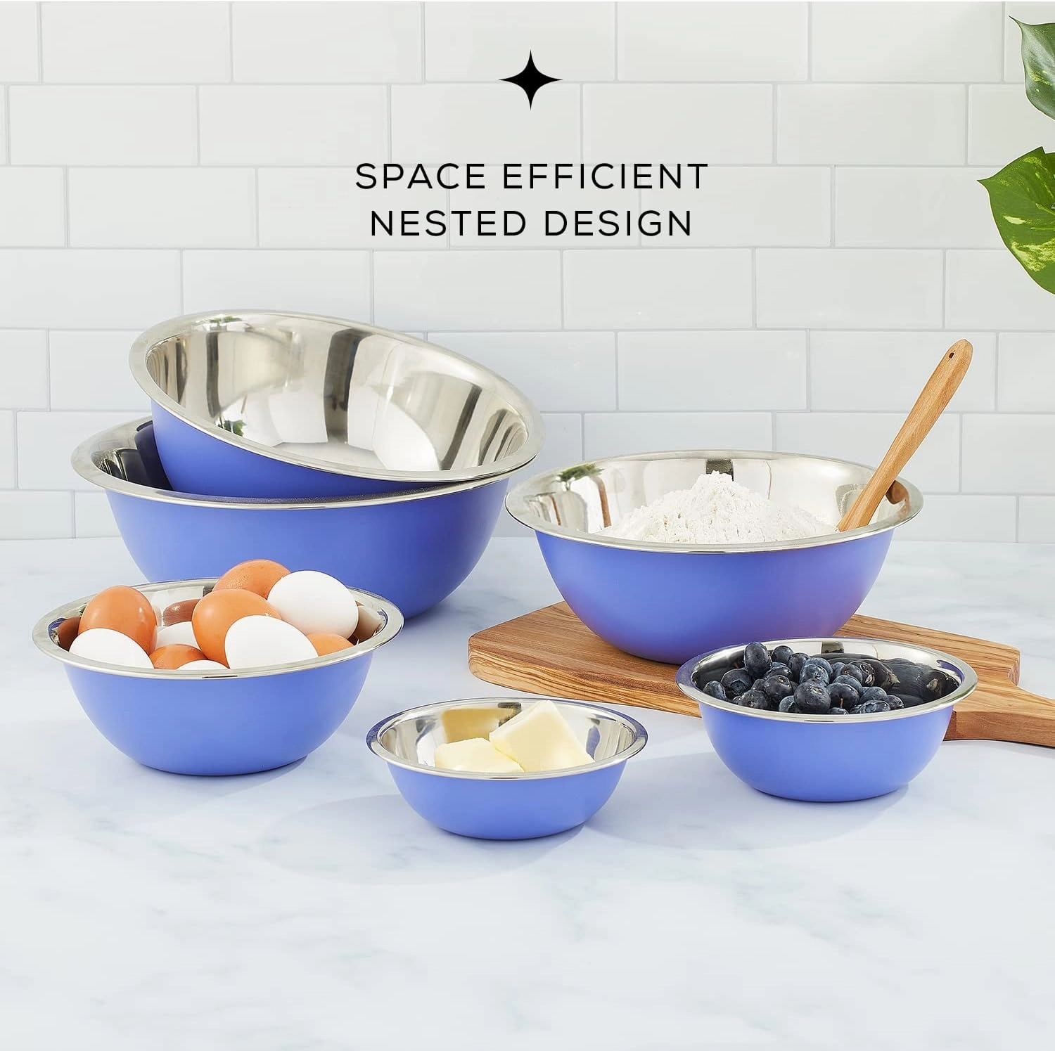 JoyJolt Stainless Steel Mixing Bowl Set of 6-5qt to 0.5qt Nesting Bowls for Dough, Batter & Baking