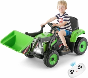 JOYLDIAS Ride On Excavator, 12V7AH Electric Car for Kids 3-8 W/2.4GHz Remote Control, Electric Construction Vehicle Bulldozer/Tractor for Kids Digger with 3 Speeds,Bluetooth,Music,Lights,Green
