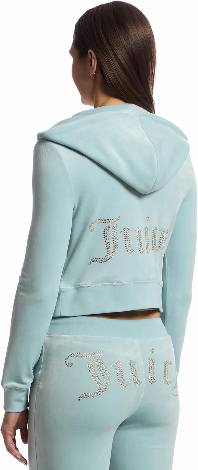 Juicy Couture Women's Solid Classic Juicy Hoodie with Back Bling