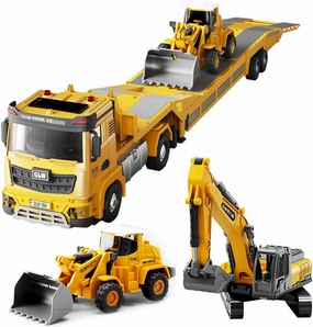 Junbinwon&NP Engineering Construction Truck Toy Vehicle Semi Truck, Excavator, Bulldozer, Alloy Engineering Construction Vehicles Truck Toys w/Lights & Sounds, Model Cars Kids Toys for Boys and Girl
