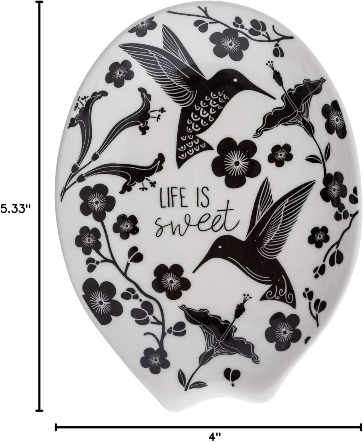 Karma, Boho Spoon Rest, Black and White Ceramic Spoon Rest, Ceramic Spoon Rest for Countertop, Hummingbird
