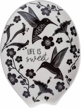 Karma, Boho Spoon Rest, Black and White Ceramic Spoon Rest, Ceramic Spoon Rest for Countertop, Hummingbird