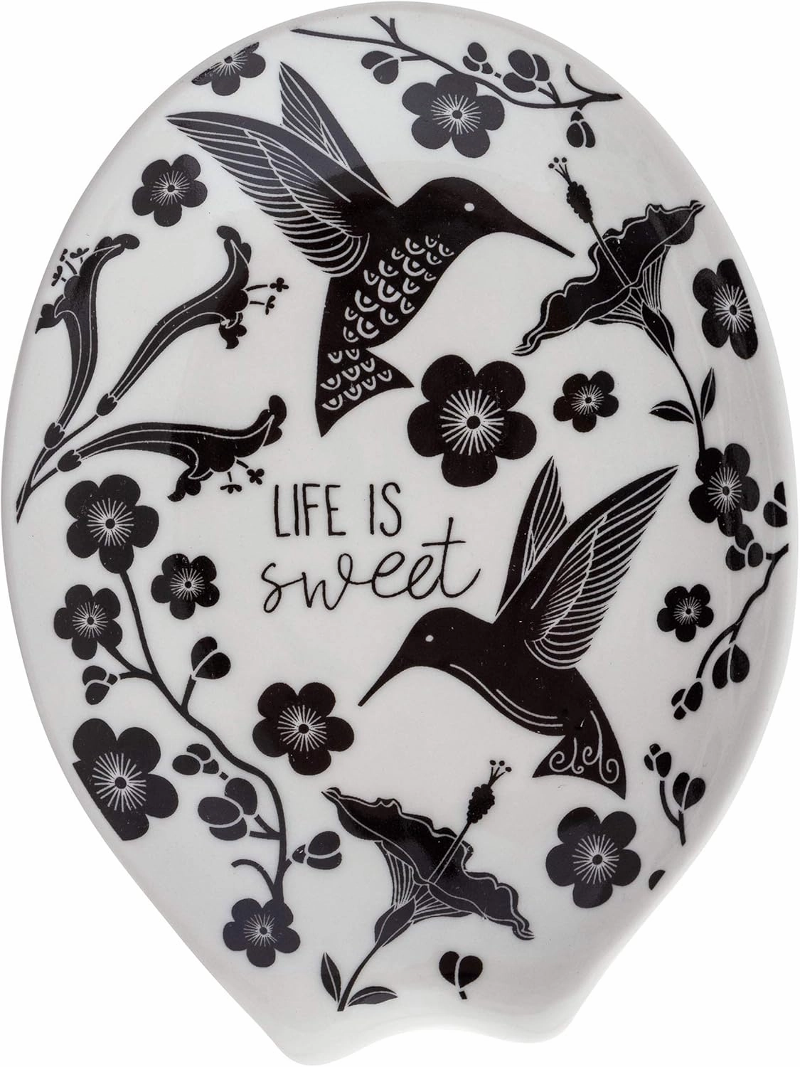 Karma, Boho Spoon Rest, Black and White Ceramic Spoon Rest, Ceramic Spoon Rest for Countertop, Hummingbird