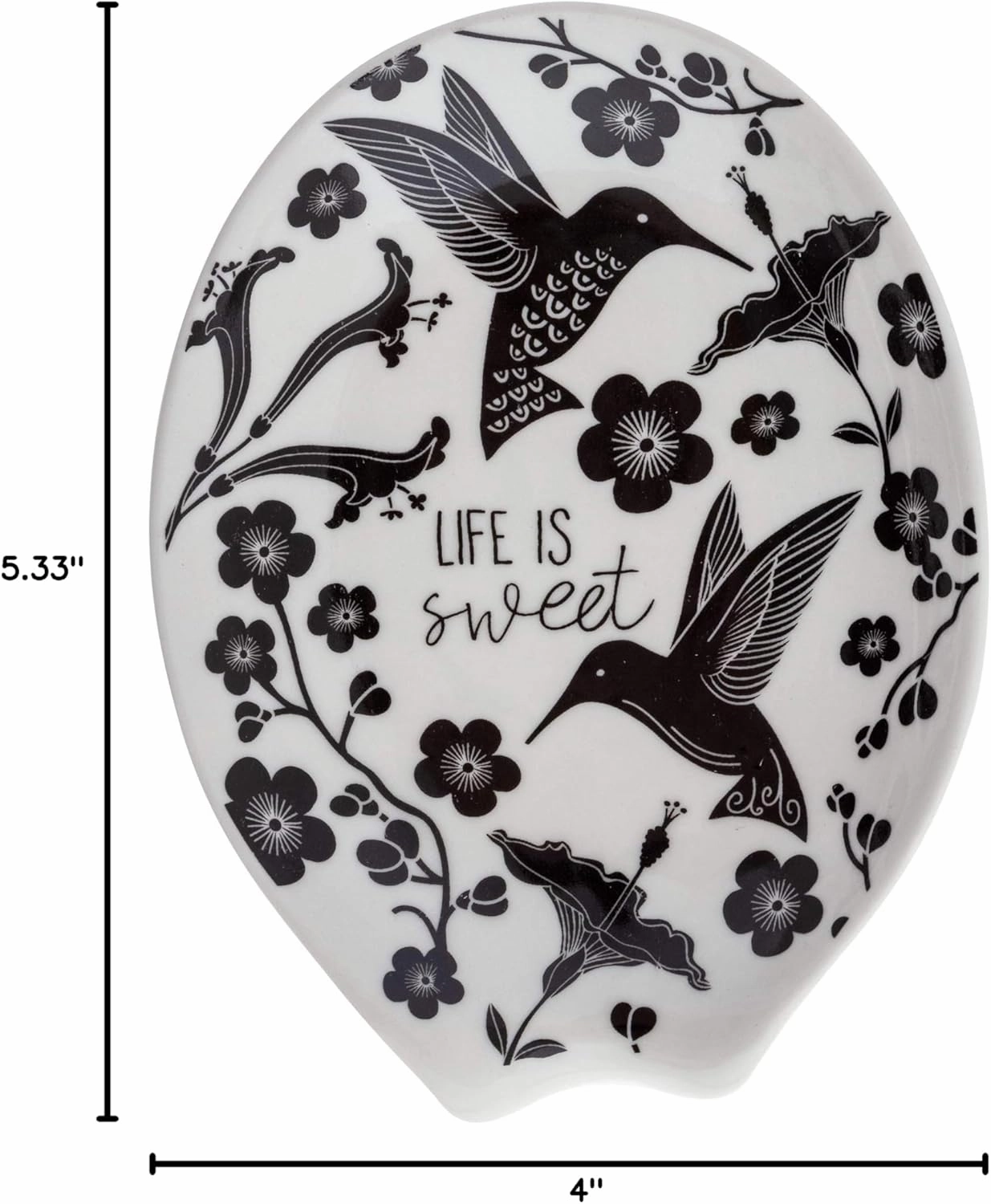 Karma, Boho Spoon Rest, Black and White Ceramic Spoon Rest, Ceramic Spoon Rest for Countertop, Hummingbird