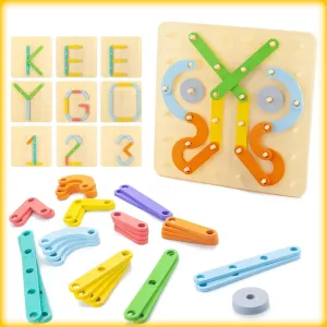 Keeygo Montessori Toys, Puzzles Letter and Number Shapes Construction Toys, 35 PCs Wooden Parts for Educational Preschool Color Activity Board Set, Recognition Learning Birthday Toys Set for Toddlers