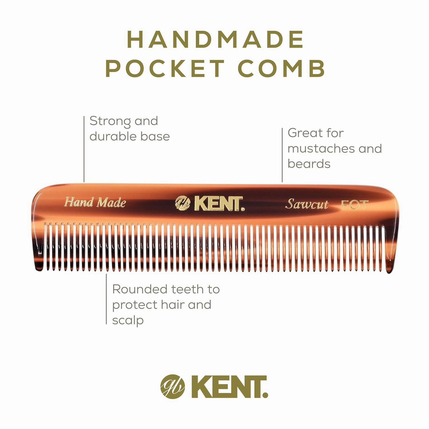 Kent A FOT Handmade Fine Tooth Beard Comb – 4.5" Handmade Pocket Travel Comb for Fine Hair and Beard Care. Ideal for Styling and Grooming Thinning Hair (2-Pack)