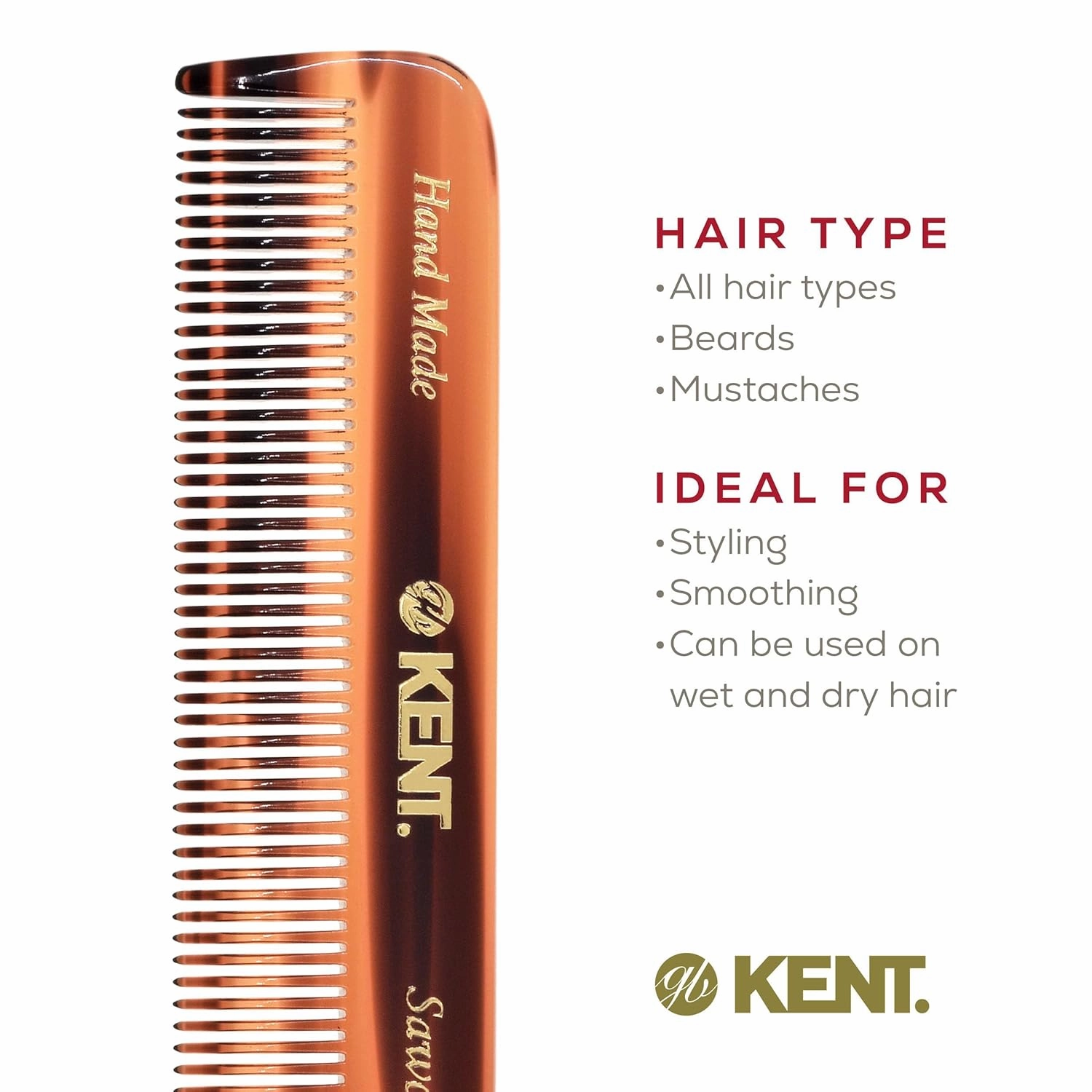 Kent A FOT Handmade Fine Tooth Beard Comb – 4.5" Handmade Pocket Travel Comb for Fine Hair and Beard Care. Ideal for Styling and Grooming Thinning Hair (2-Pack)