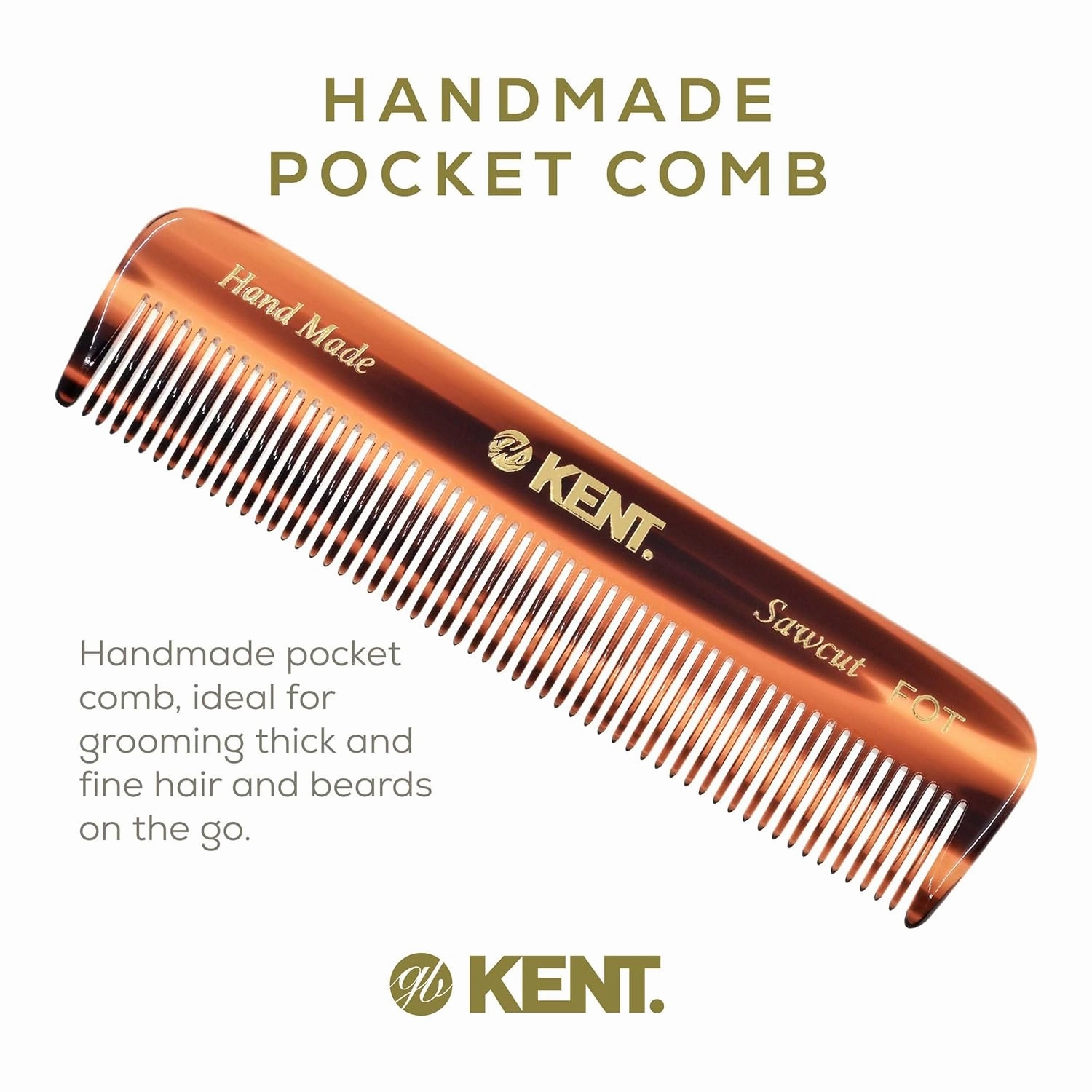 Kent A FOT Handmade Fine Tooth Beard Comb – 4.5" Handmade Pocket Travel Comb for Fine Hair and Beard Care. Ideal for Styling and Grooming Thinning Hair (2-Pack)