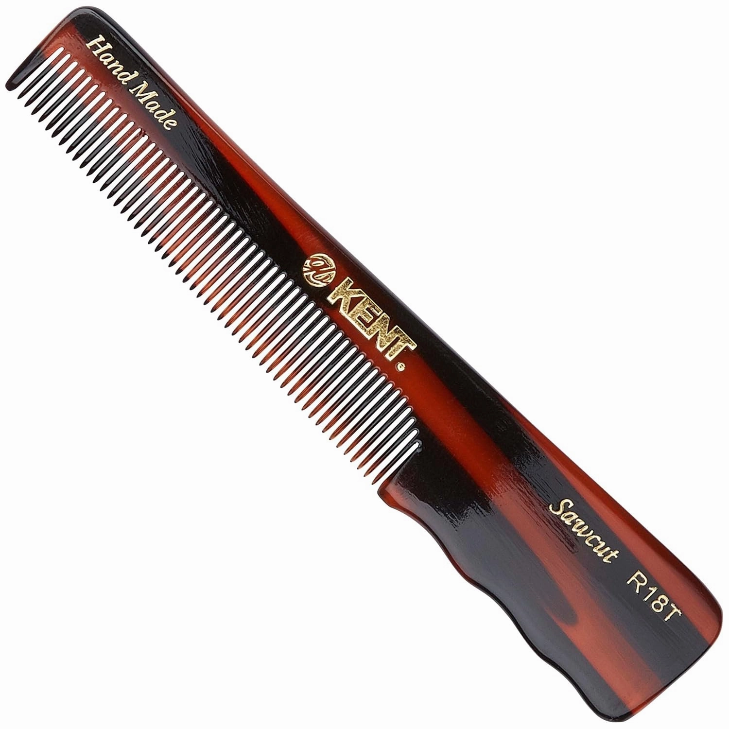 Kent R18T Fine Tooth Comb for Men - Handmade Hair Comb for Styling with Thumb Grip, Saw Cut and Hand Polished, Made in England