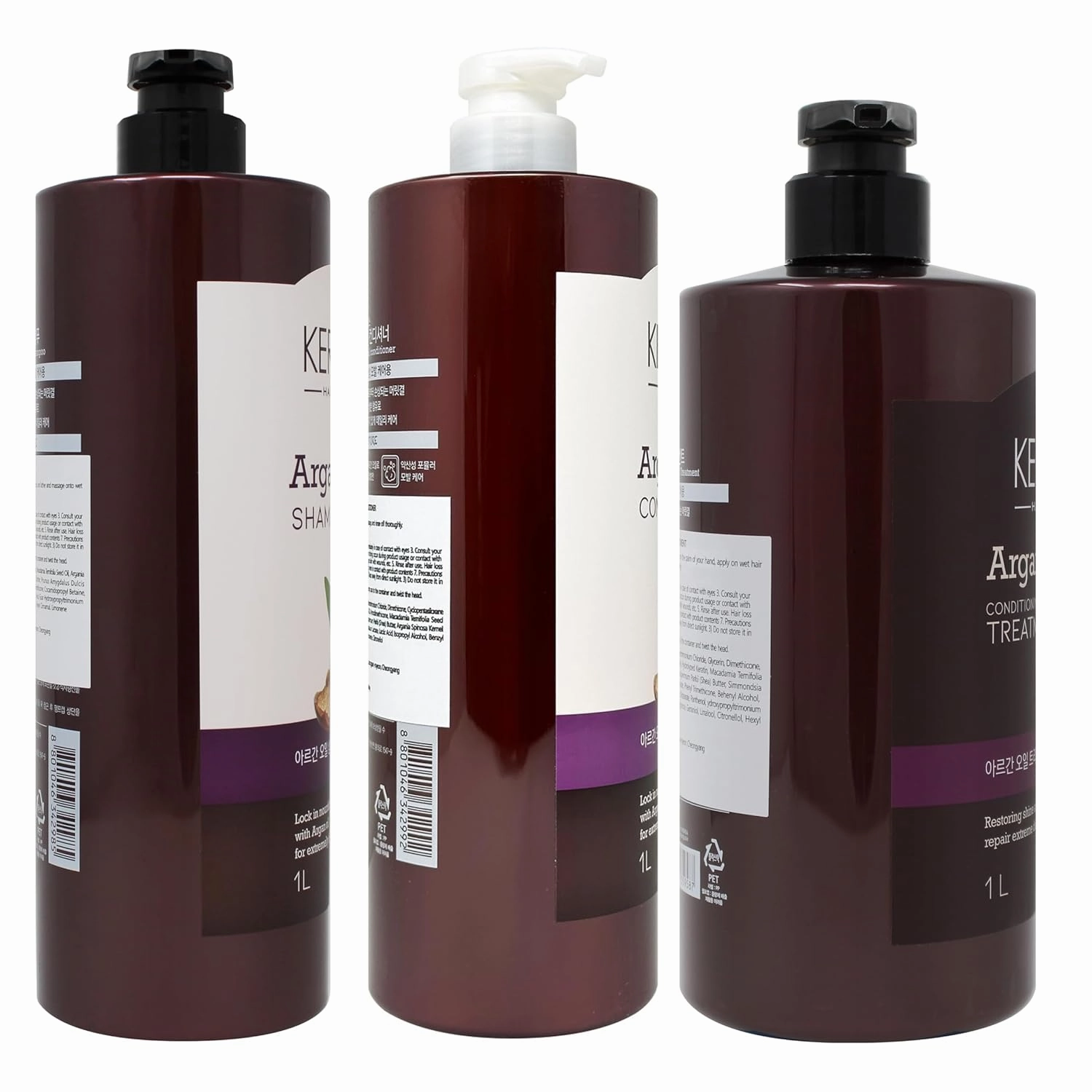 Kerasys Argan Oil Real Nature for Extremely Damaged Hair 33.8 fl oz / 1L (Shampoo   Conditioner   Treatment Set)