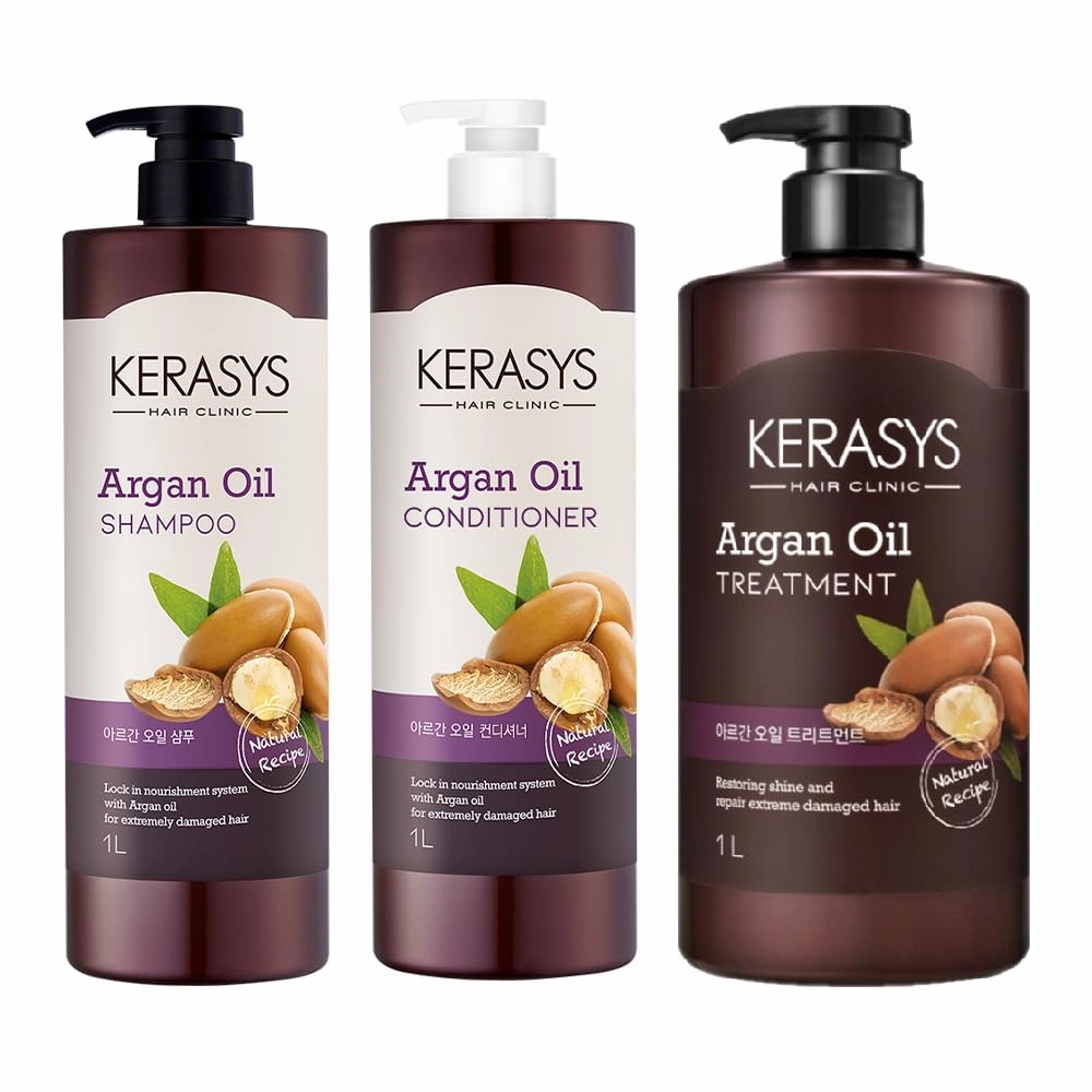 Kerasys Argan Oil Real Nature for Extremely Damaged Hair 33.8 fl oz / 1L (Shampoo   Conditioner   Treatment Set)