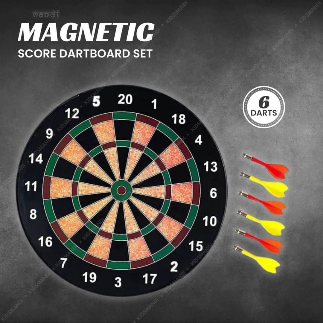 Kids Mandi® Magnetic Dart Board Set - 13 Inch Wide with 6 Magnetic Darts | Safe Dartboard Target Board Game Set