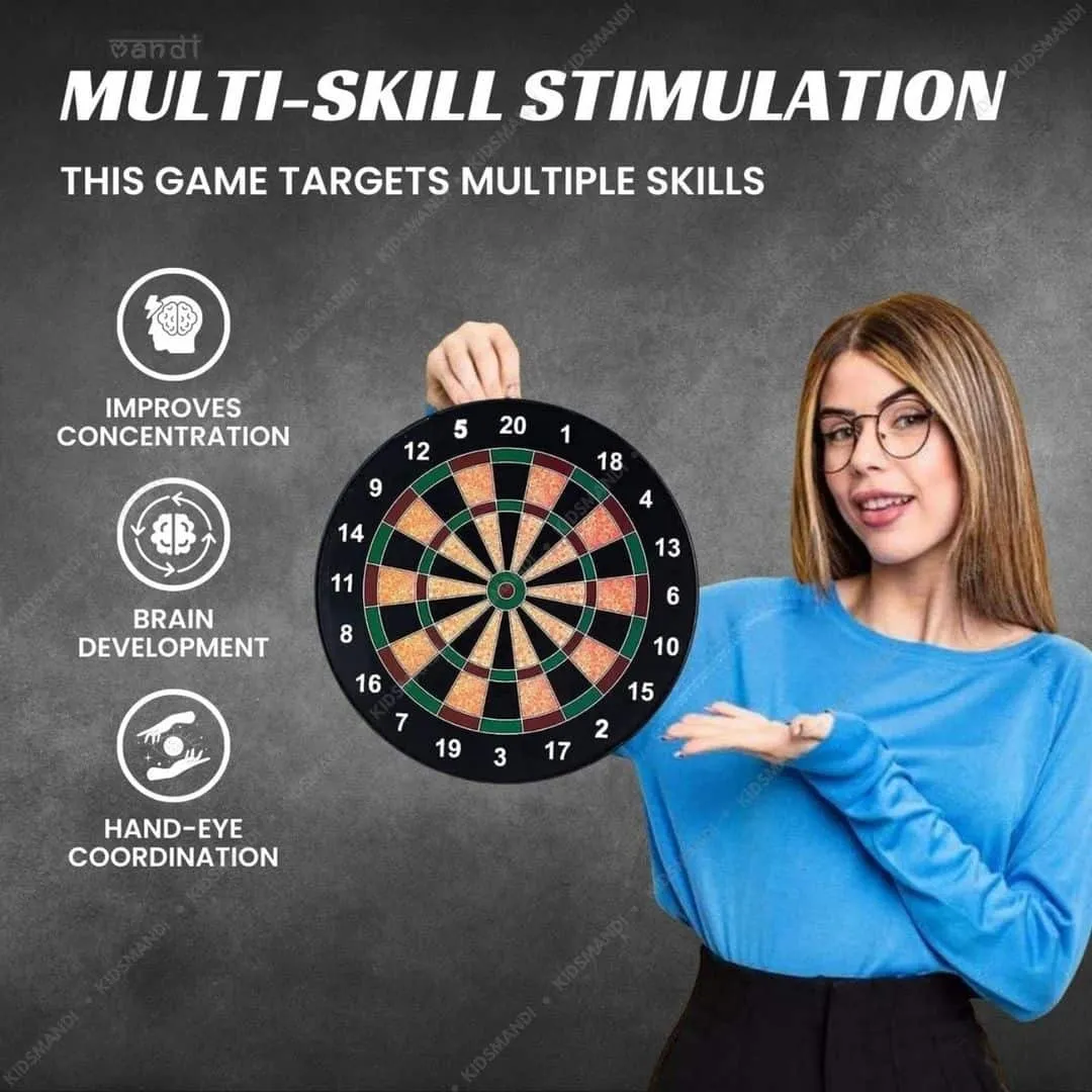 Kids Mandi® Magnetic Dart Board Set - 13 Inch Wide with 6 Magnetic Darts | Safe Dartboard Target Board Game Set